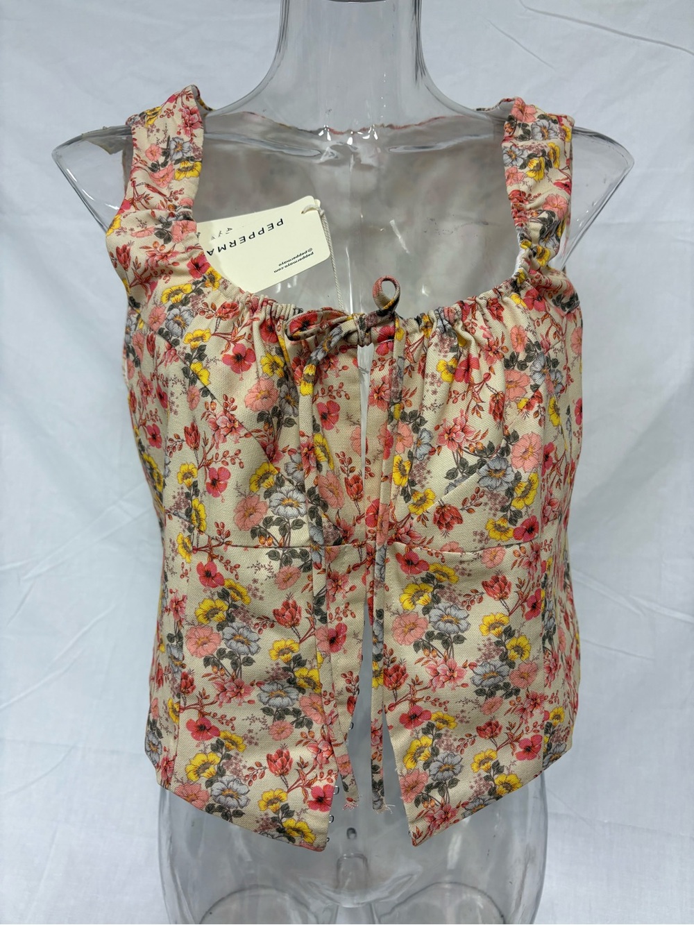 Peppermayo Floral Tie-Front Cream Women's Tank Top